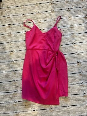 French Connection Hot Pink Spaghetti-Strap Wrap Mini Dress